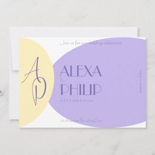 Invitation Mariage moderne, jaune, violet (Devant)