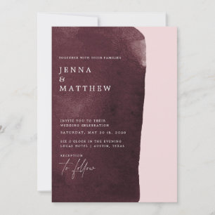 Invitation mariage moderne lavis aquarelle bordeaux