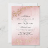 Invitation Mariage moderne Luxe Gold Flecks Blush Rose Mist (Devant)
