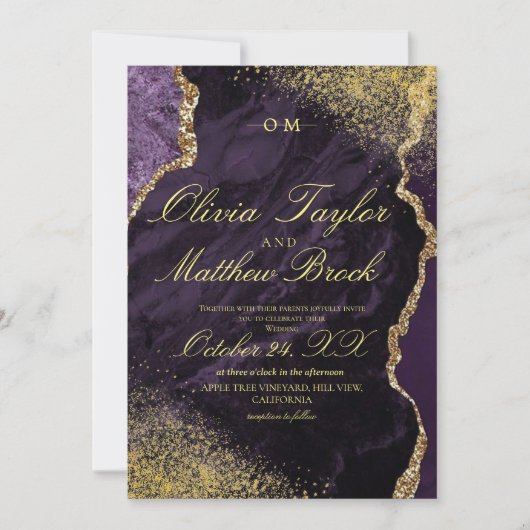Invitation Mariage moderne Luxe violet (Devant)
