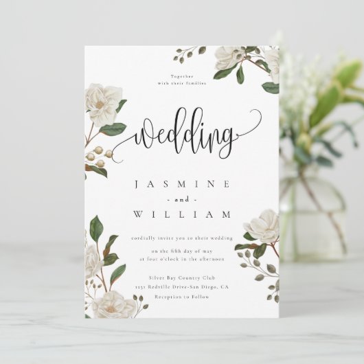 Invitation Mariage moderne Magnolia (Debout devant)