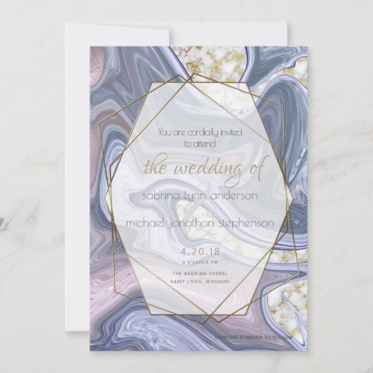 Invitation Mariage moderne Marbleizé violet Rose Agate (Devant)