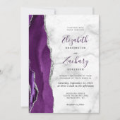 Invitation Mariage Moderne Marbre Agate Violet Argent (Devant)
