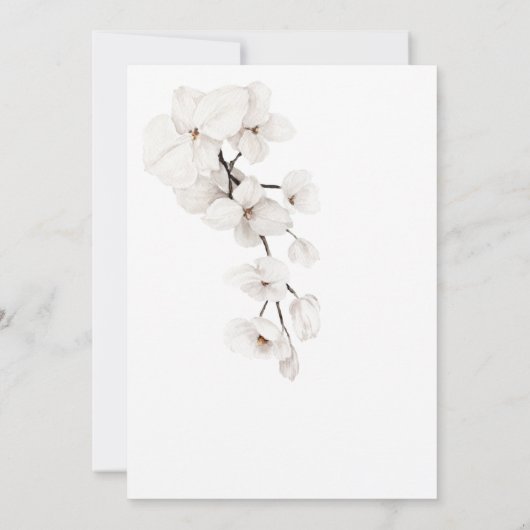 Invitation Mariage moderne Marine Bleu Orchidées Blanches Fle (Dos)
