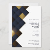 Invitation Mariage moderne Marine & Gold Diamond (Devant)