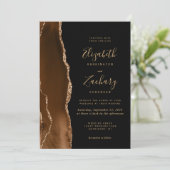Invitation Mariage Moderne Marron Mocha Agate Doré Foncé (Debout devant)