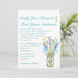 Invitation Mariage moderne Mason Jar Aqua rose jaune citron