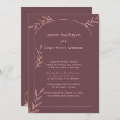 Invitation Mariage moderne Mauve et Pink Leaf (Devant / Derrière)