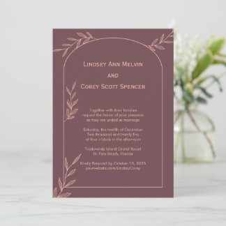 Invitation Mariage moderne Mauve et Pink Leaf