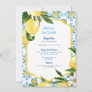 Invitation Mariage Moderne Méditerranéen Bleu & Citrons