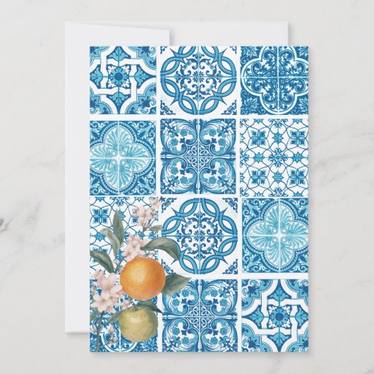 Invitation Mariage moderne méditerranéen citron bleu carreaux (Dos)