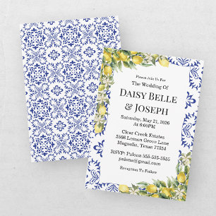 Invitation Mariage Moderne Méditerranéen Citron Bleu Mosaïque