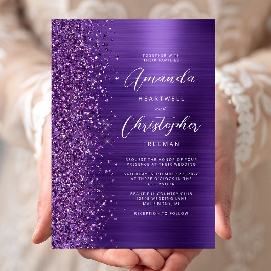 Invitation Mariage Moderne Métallisé Glamour Violet