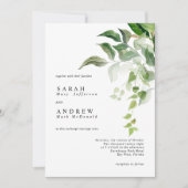 Invitation Mariage Moderne Minimaliste à Feuillage Vert (Devant)