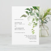 Invitation Mariage Moderne Minimaliste à Feuillage Vert (Debout devant)