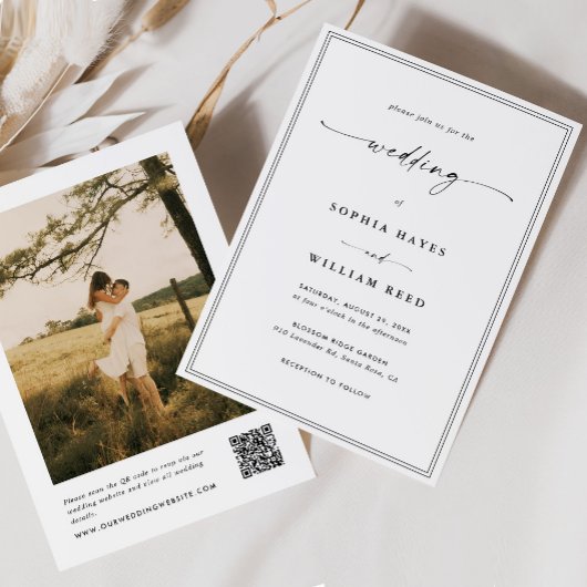 Invitation Mariage Moderne Minimaliste avec Code QR et Photo