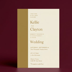 Invitation Mariage Moderne Minimaliste Barre Dorée Ivoire