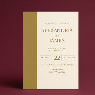 Invitation Mariage Moderne Minimaliste Barre Dorée Ivoire