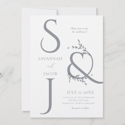 Invitation Mariage Moderne Minimaliste Blanc & Argent  (Devant)