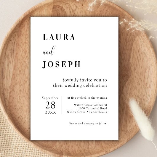 Invitation Mariage moderne minimaliste blanc personnalisé
