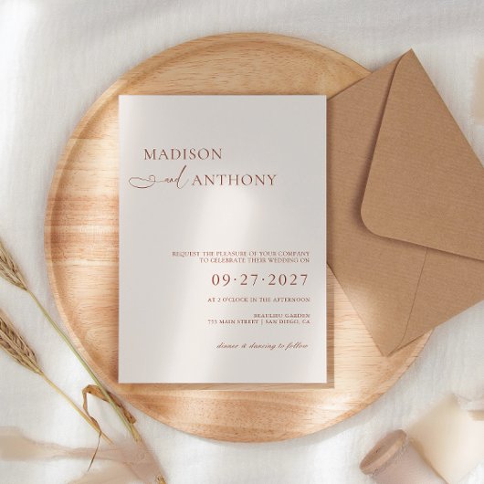Invitation Mariage Moderne & Minimaliste Boho Terracotta