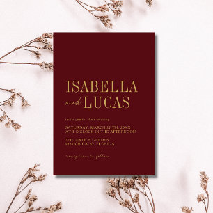 Invitation Mariage Moderne Minimaliste Bordeaux & Or