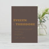 Invitation Mariage Moderne Minimaliste Brun Espresso (Debout devant)