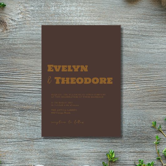Invitation Mariage Moderne Minimaliste Brun Espresso