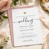 Invitation Mariage Moderne Minimaliste Calligraphie Cœur Doré