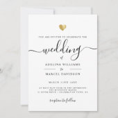 Invitation Mariage Moderne Minimaliste Calligraphie Cœur Doré (Devant)