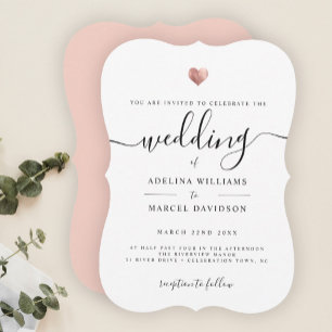 Invitation Mariage Moderne Minimaliste Calligraphie Cœur Rose