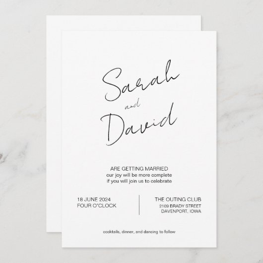 Invitation Mariage Moderne Minimaliste Écriture Blanche (Devant / Derrière)