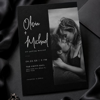 Invitation Mariage Moderne Minimaliste Élégant Script Photo
