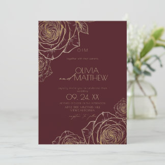 Invitation Mariage Moderne Minimaliste Fleurs Maussades Rose 