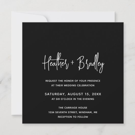 Invitation Mariage moderne minimaliste noir (Devant)