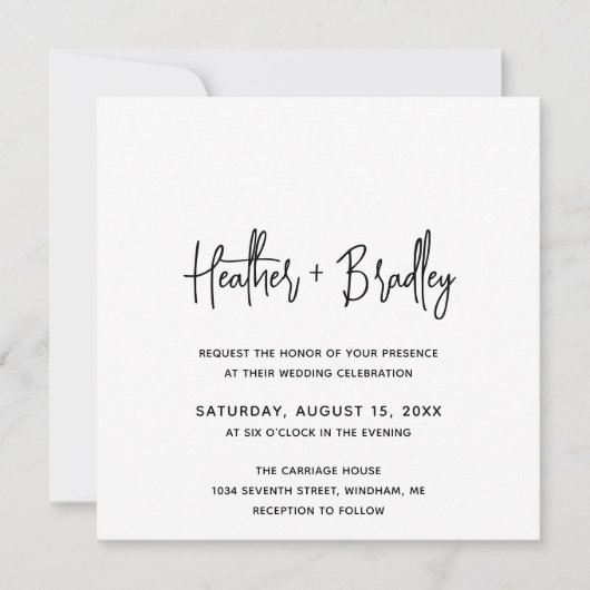 Invitation Mariage moderne minimaliste noir et blanc (Devant)