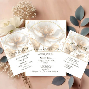 Invitation Mariage Moderne Minimaliste Or et Blanc