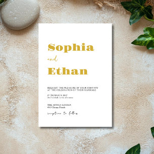 Invitation Mariage Moderne Minimaliste Or et Blanc