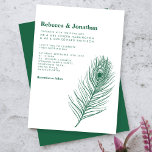 Invitation Mariage moderne minimaliste Peacock Feather vert<br><div class="desc">La carte de Faire-part de mariage minimale présente une illustration élégante de trait de plumes paon avec un thème de couleur vert émeraude. Design typographique moderne et propre, cette invitation de mariage est prête pour vous à customiser avec les détails de votre journée spéciale. Faisant partie d'une gamme toujours croissante...</div>