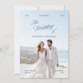 Invitation Mariage Moderne Minimaliste Photo Bleu et Blanc (Devant)