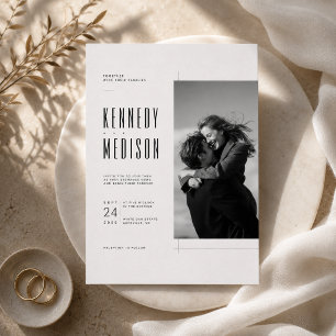 Invitation Mariage Moderne Minimaliste Photo Noir & Blanc