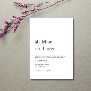 Invitation Mariage Moderne Minimaliste Propre Blanc & Noir