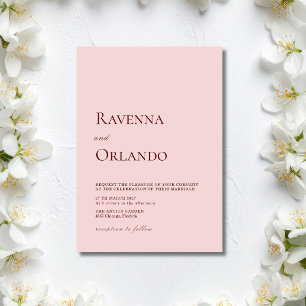Invitation Mariage Moderne Minimaliste Rose Pâle & Bourgogne