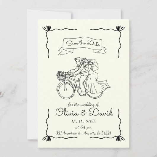 Invitation Mariage moderne minimaliste simple à main (Devant)