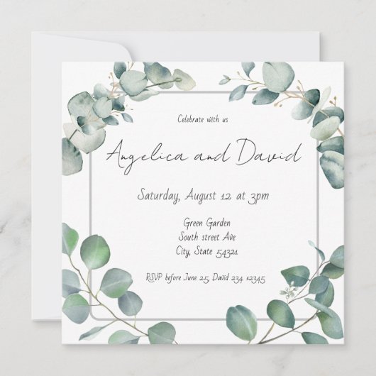 Invitation Mariage moderne minimaliste vert eucaluptus (Devant)