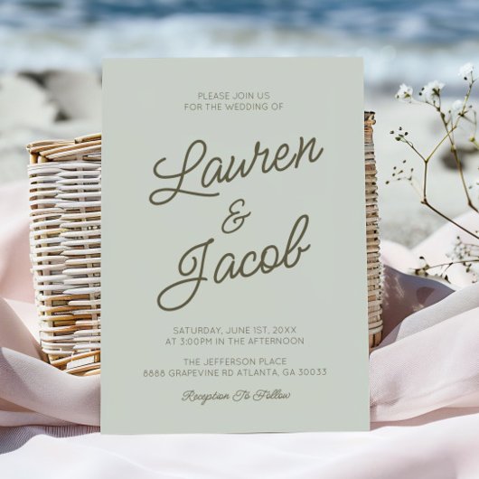 Invitation Mariage Moderne Minimaliste Vert Sauge