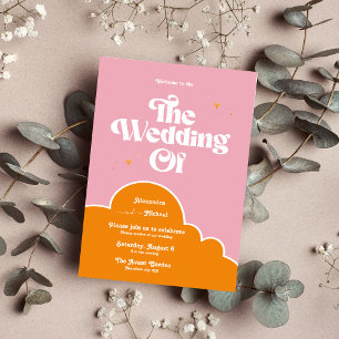 Invitation Mariage Moderne Minimaliste Vibrant Orange et Rose