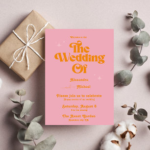 Invitation Mariage Moderne Minimaliste Vibrant Orange et Rose