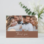 Invitation Mariage moderne minime multi photo merci brun (Debout devant)