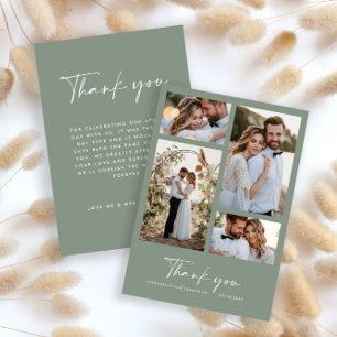 Invitation Mariage moderne minime photo merci sage vert